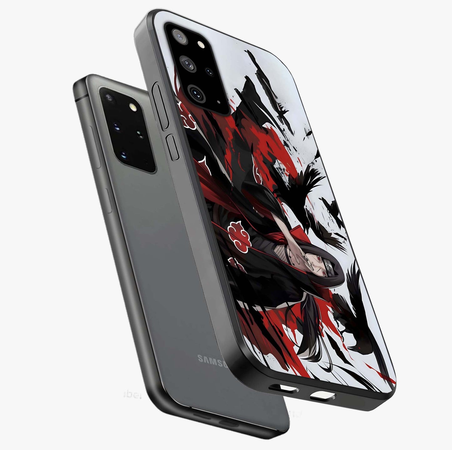 Crimson Crow Illusion Glass Case displayed in angled mockup highlighting mysterious crow graphic with dark aesthetic style.