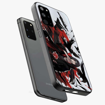 Crimson Crow Illusion Glass Case displayed in angled mockup highlighting mysterious crow graphic with dark aesthetic style.
