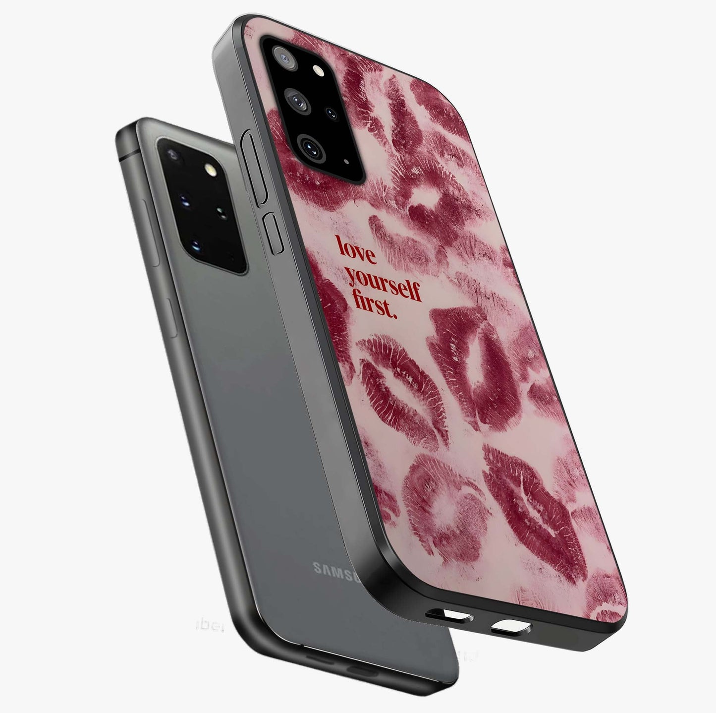 Crimson Kiss Love Glass Case displayed in angled mockup highlighting bold love inspired design with modern aesthetic style.