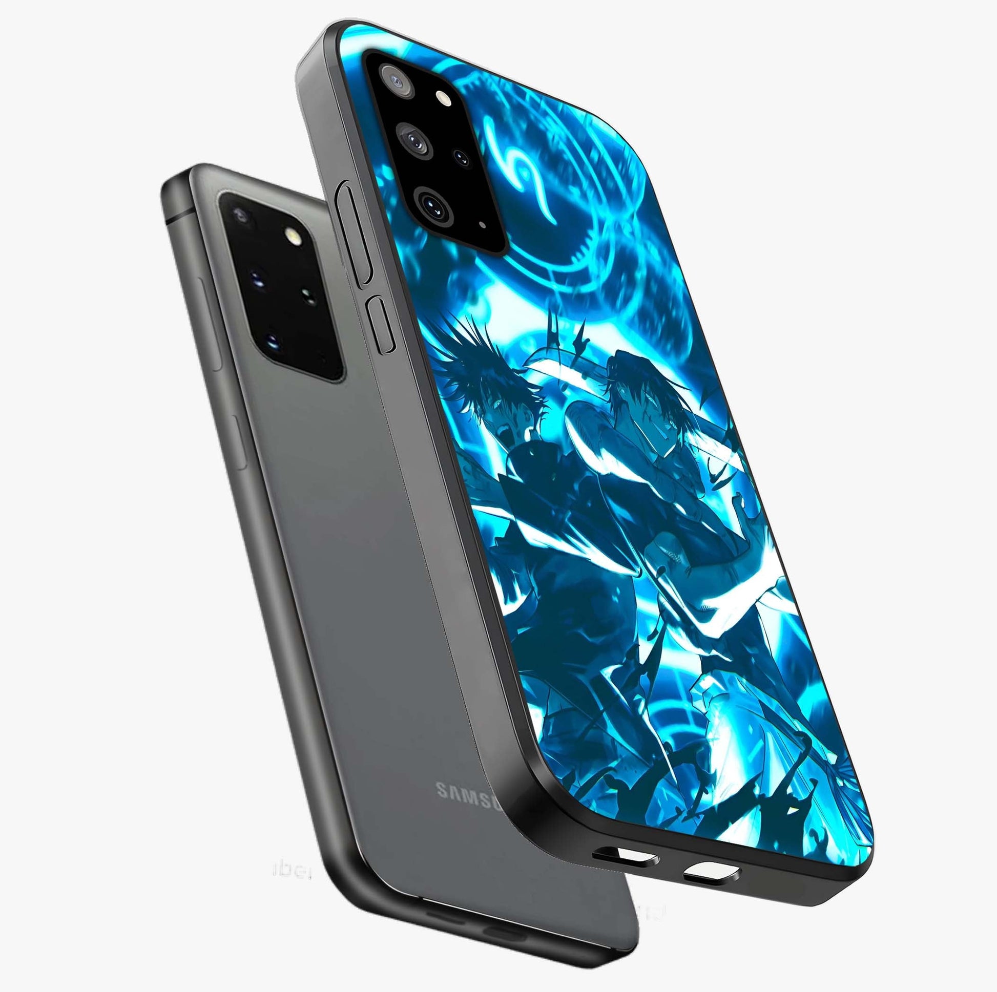 Cursed Energy Clash Glass Case displayed in angled mockup highlighting powerful battle inspired graphic with anime style aesthetic.