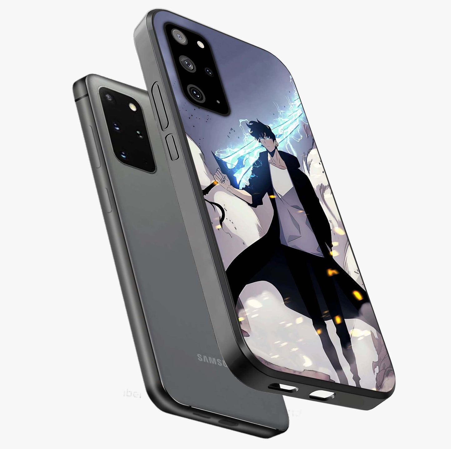 Dark Lightning Anime Warrior Glass Case displayed in angled mockup highlighting powerful lightning themed anime illustration.