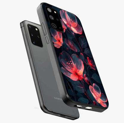 Dark Shade of Flower Glass Case displayed in angled mockup highlighting moody floral illustration with aesthetic dark tones.