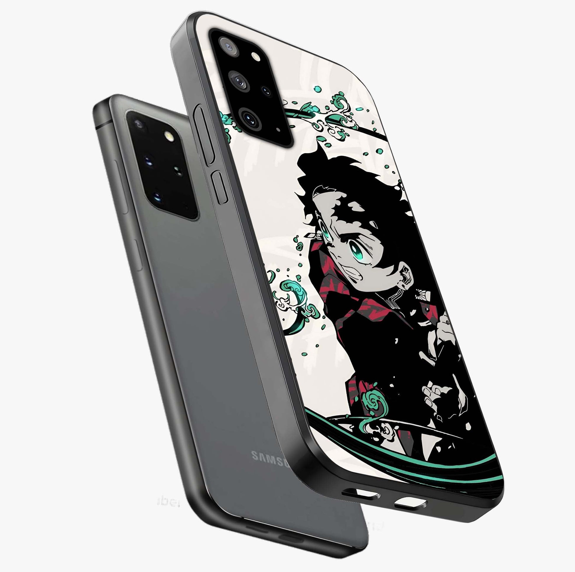 Demon Slayer Glass Case displayed in angled mockup highlighting dramatic anime character design with action aesthetic.