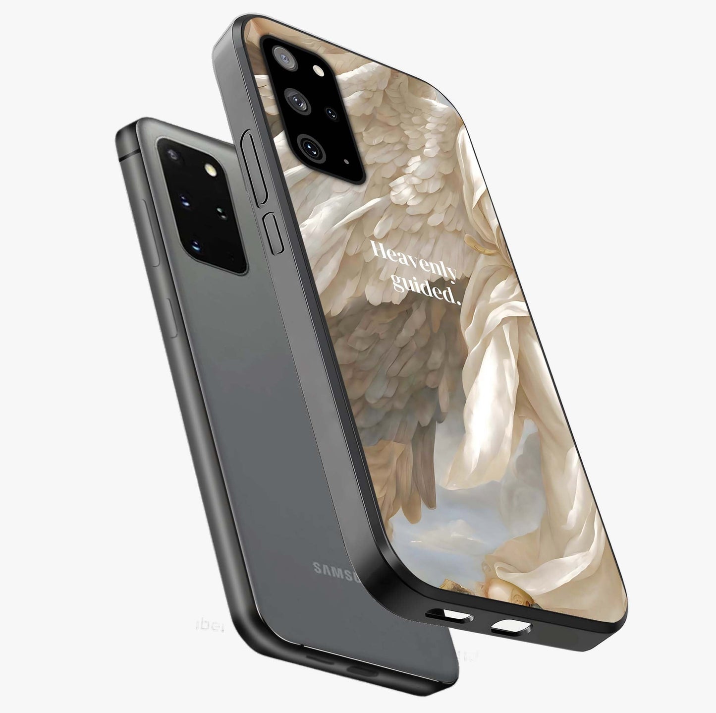 Divine Winged Grace Glass Case displayed in angled mockup highlighting graceful wing design with divine aesthetic style.