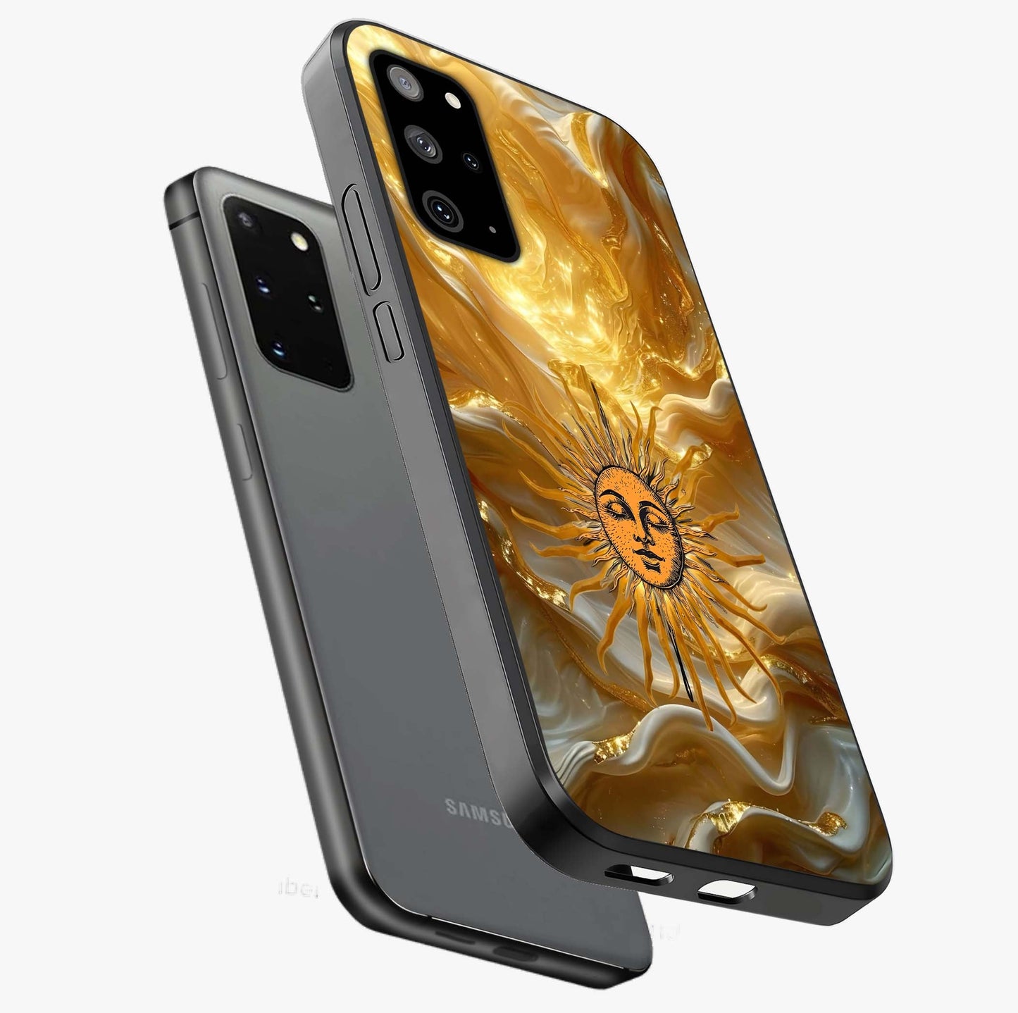 Eternal Golden Glow Glass Case displayed in angled mockup highlighting glowing golden aesthetic design with elegant style.