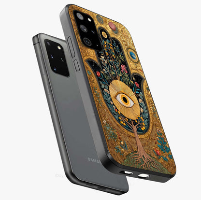 Ethereal Evil Eye Glass Case displayed in angled mockup highlighting protective evil eye symbol with spiritual aesthetic design.