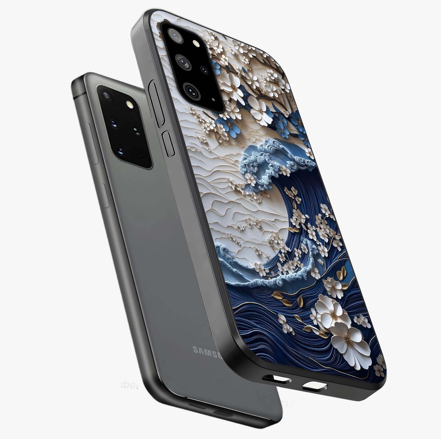 Floral Wave Origami Glass Case displayed in angled mockup highlighting geometric origami flower design with modern aesthetic style.
