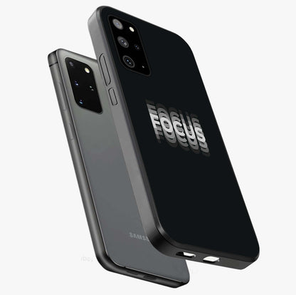 Focused Blade Discipline Glass Case displayed in angled mockup highlighting clean minimal text artwork with modern aesthetic style.