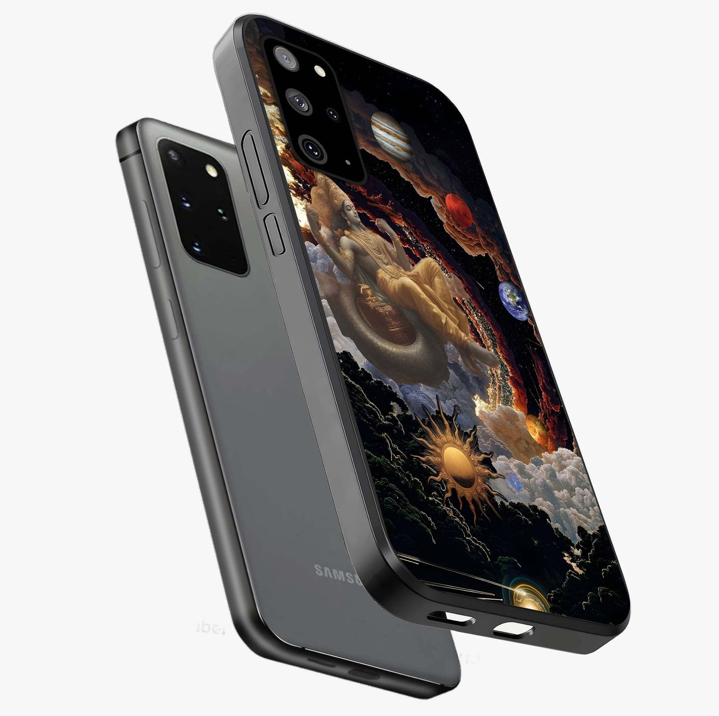 Galactic Divine God Glass Case displayed in angled mockup highlighting powerful celestial deity illustration with galactic aesthetic.