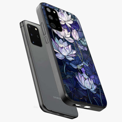 Gloss Petal Rush Glass Case displayed in angled mockup highlighting vibrant petal design with elegant floral aesthetic.