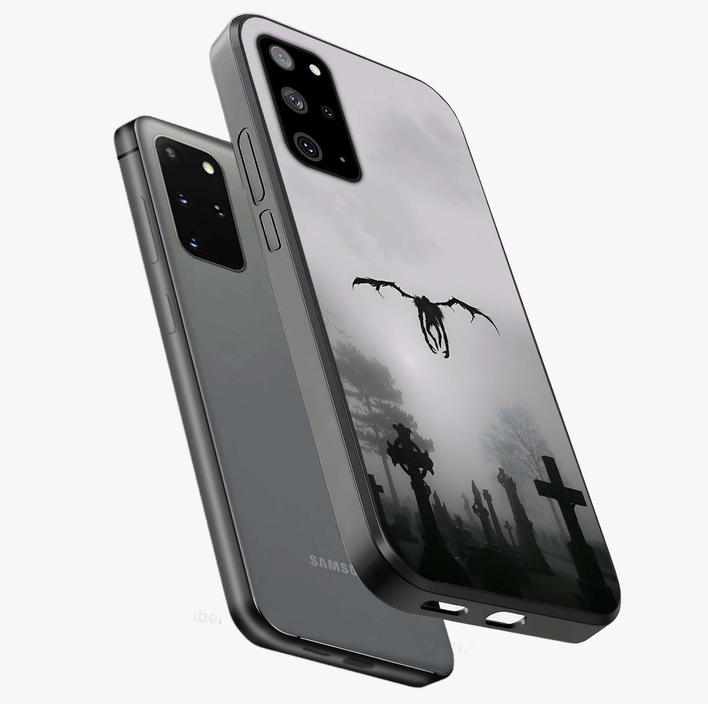 Graveyard Shadow Descent Glass Case displayed in angled mockup highlighting eerie shadow illustration with gothic aesthetic.