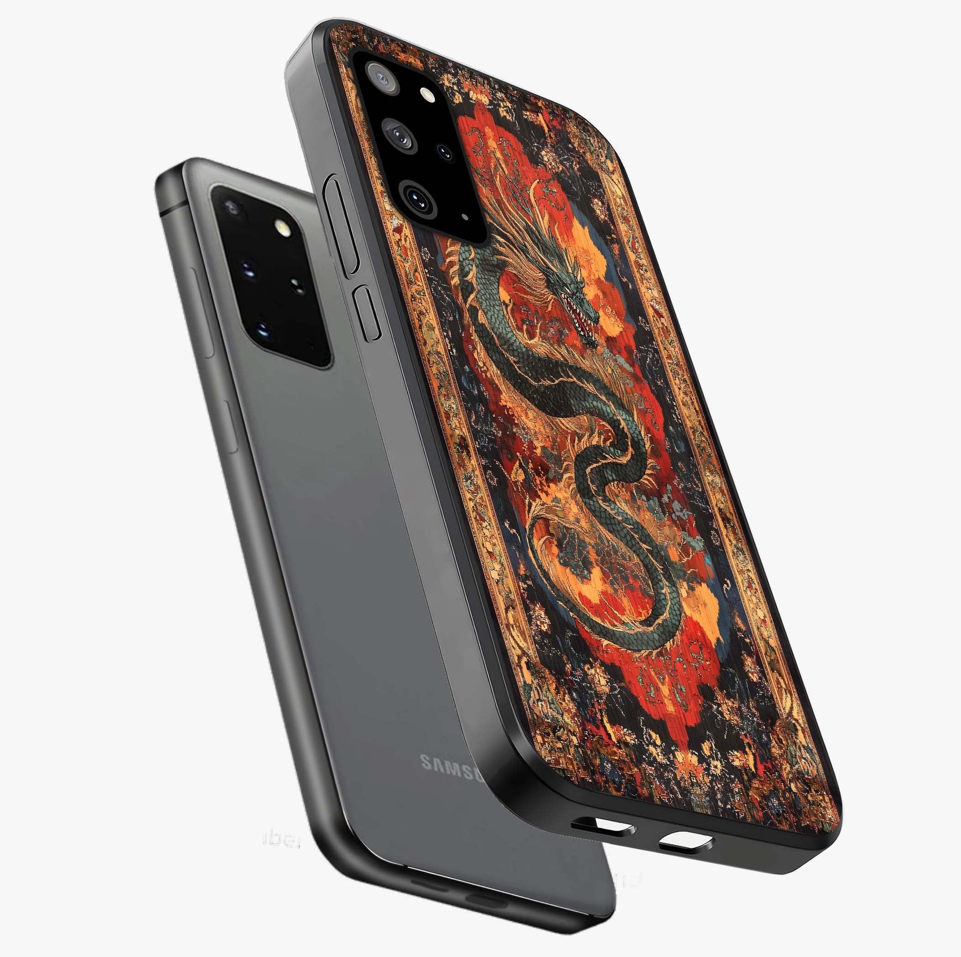 Inferno Dragon Soul Glass Case displayed in angled mockup highlighting powerful dragon illustration with inferno aesthetic.