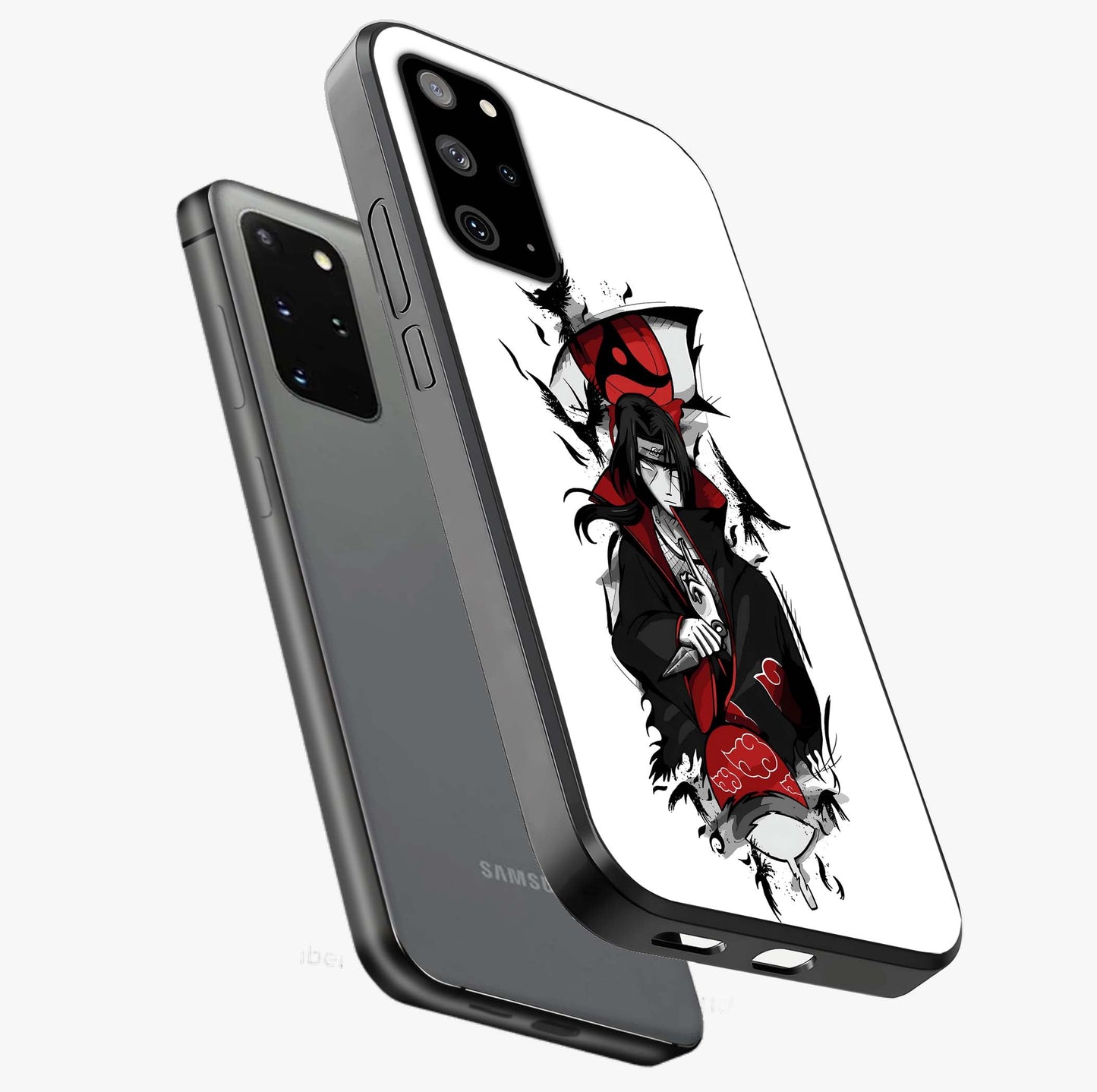 Itachi Limited Edition Naruto Anime Glass Case displayed in angled mockup highlighting dramatic anime illustration with bold action aesthetic.