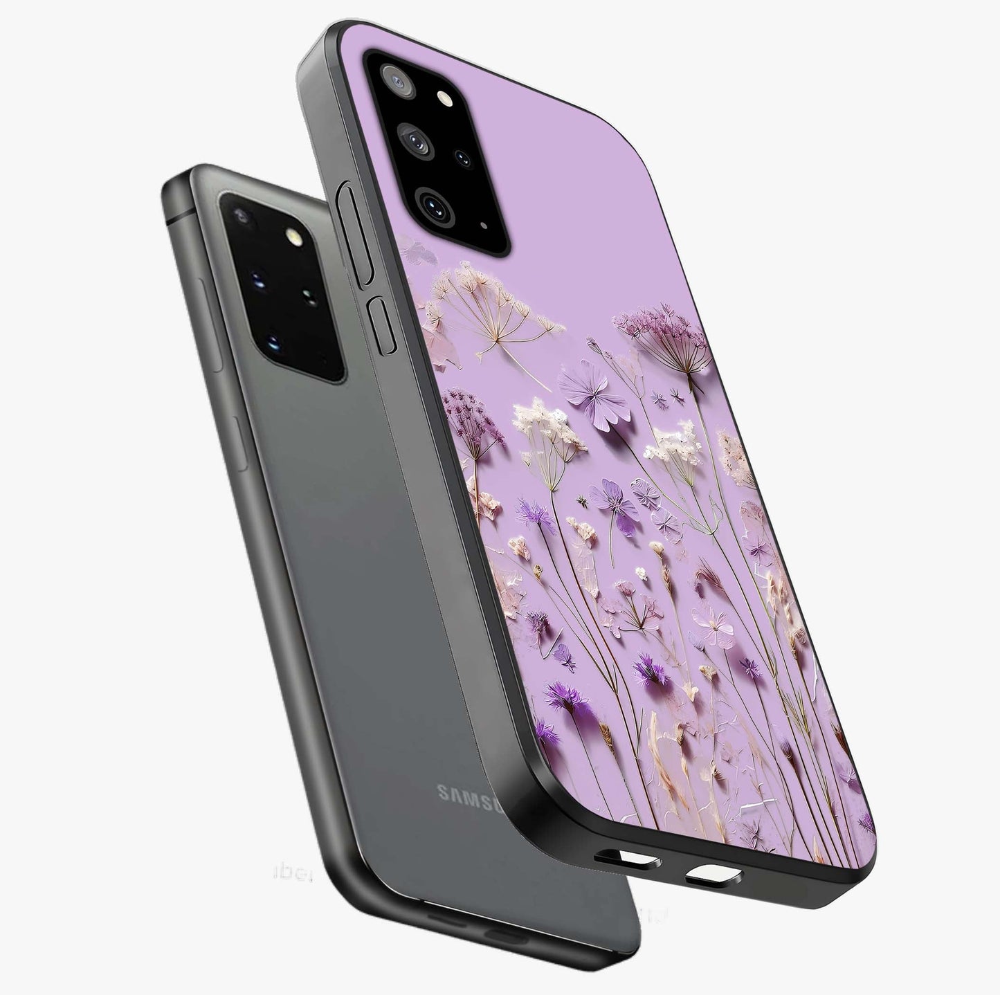 Lavender Blossom Dream Glass Case displayed in angled mockup highlighting dreamy lavender flower design with calming aesthetic style.