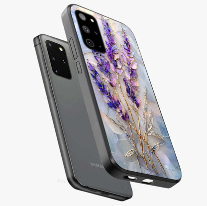Lavender Dream Glow Glass Case displayed in angled mockup highlighting dreamy purple glow design with soft artistic style.