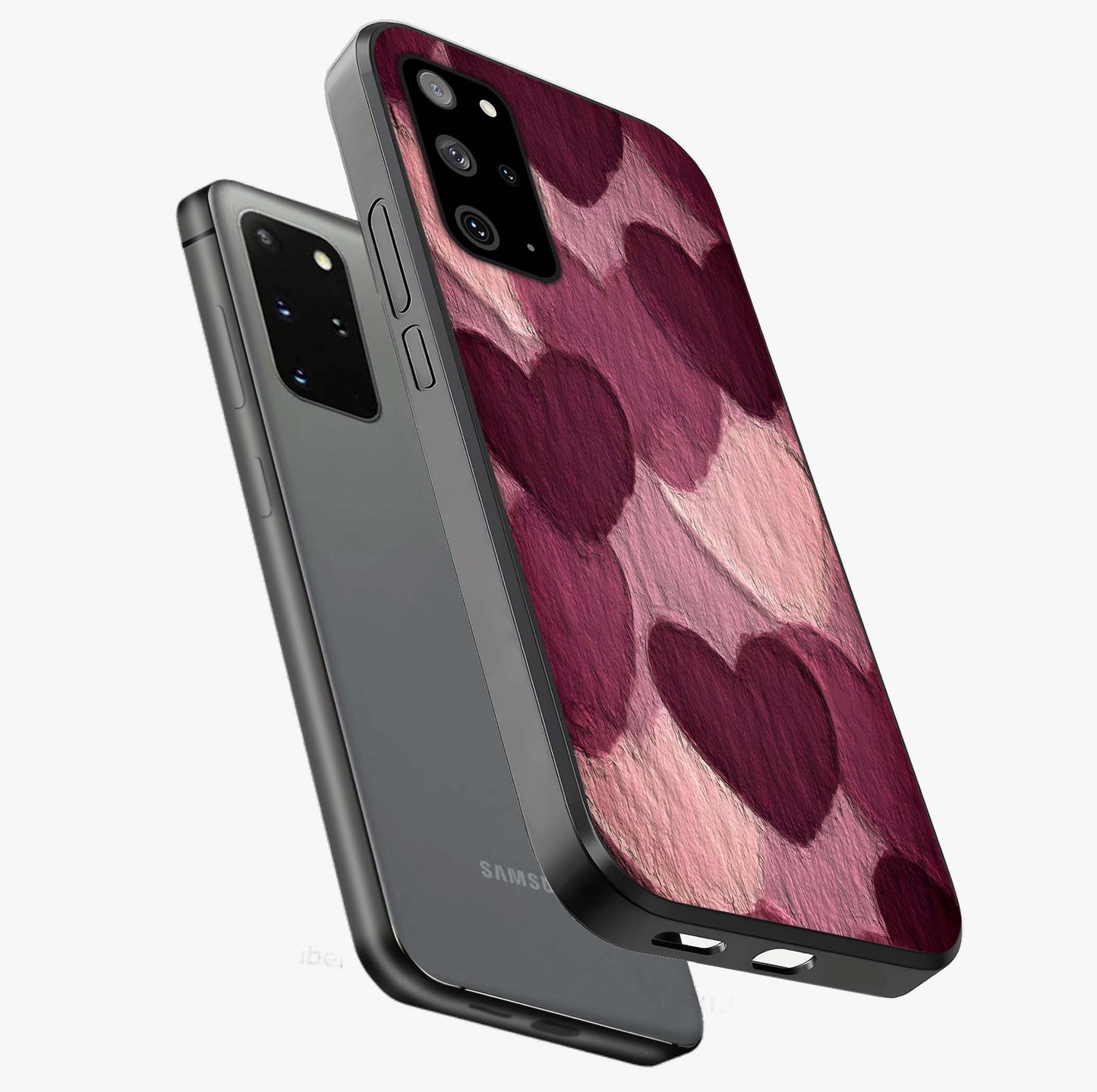 Layered Paper Hearts Glass Case displayed in angled mockup highlighting creative paper craft heart design with romantic aesthetic.