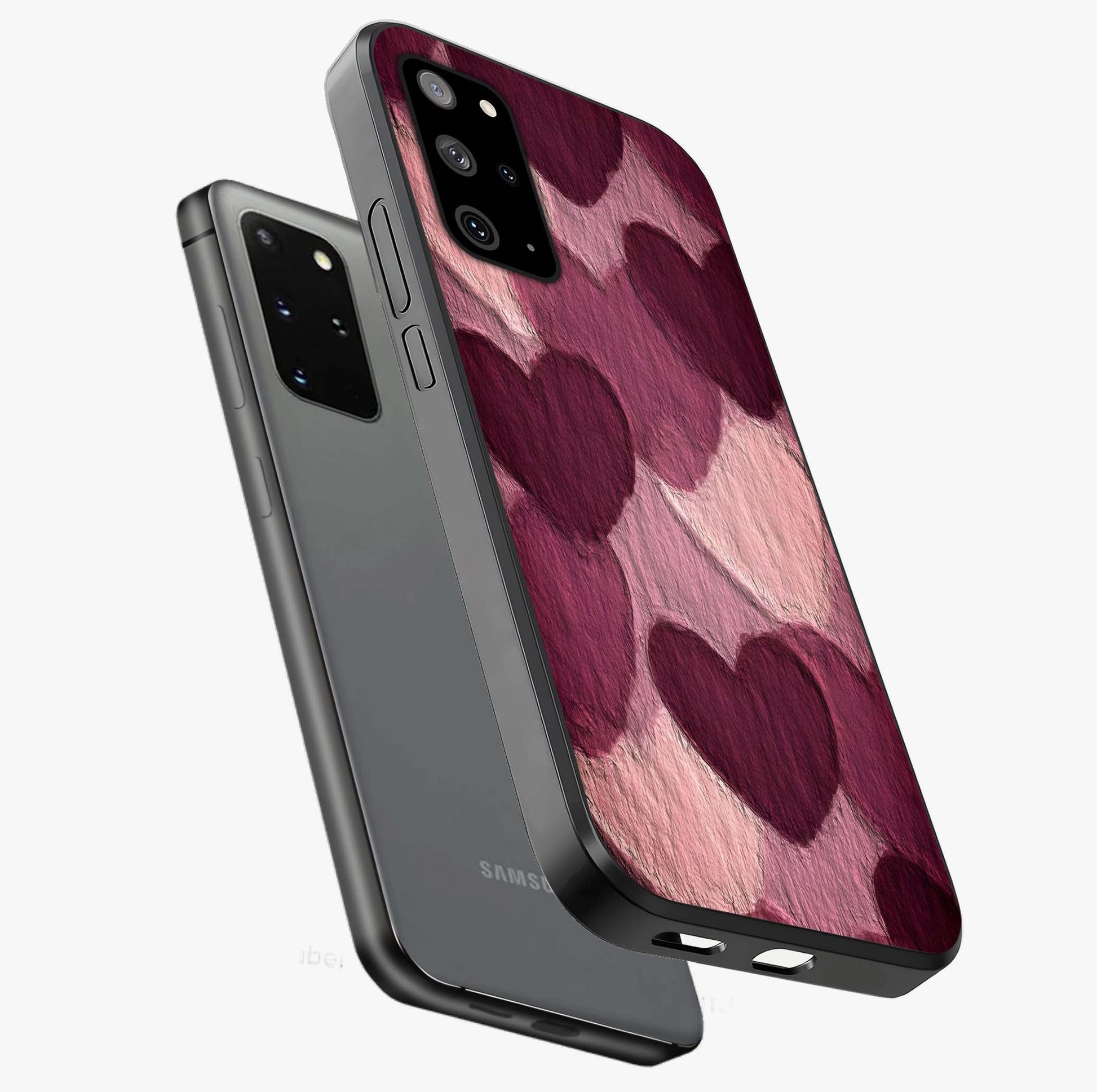 Layered Paper Hearts Glass Case displayed in angled mockup highlighting creative paper craft heart design with romantic aesthetic.