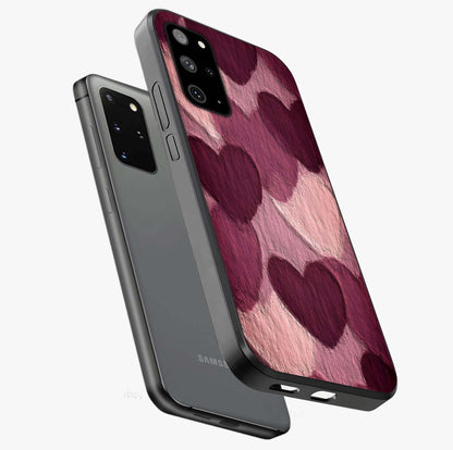 Layered Paper Hearts Glass Case displayed in angled mockup highlighting creative paper craft heart design with romantic aesthetic.