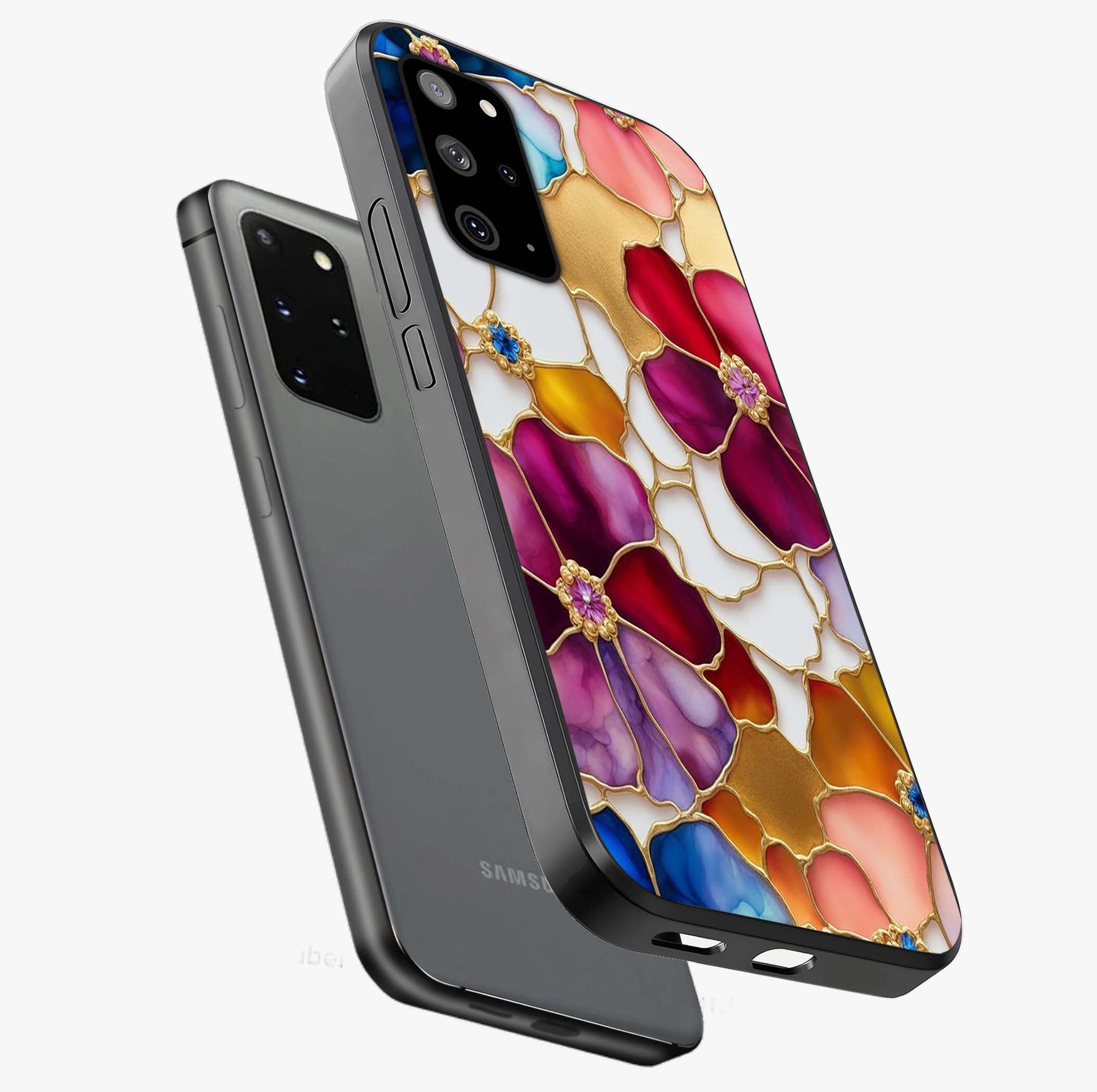 Marble Flower Pattern Glass Case displayed in angled mockup highlighting elegant marble floral design with modern aesthetic.