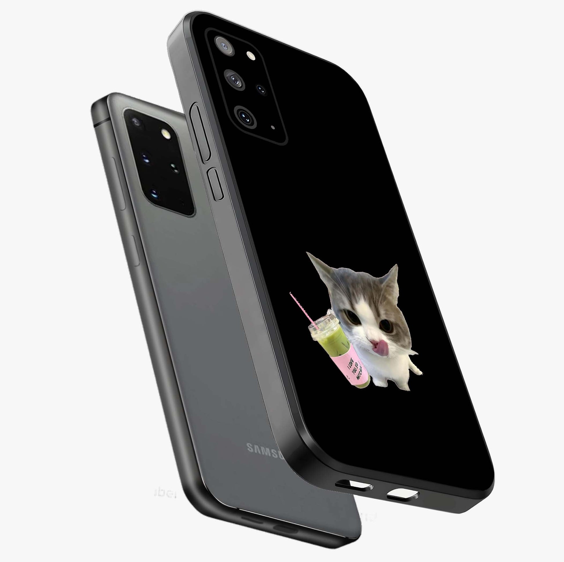 Matcha Cat Style Glass Case displayed in angled mockup highlighting playful feline design with pastel matcha aesthetic.