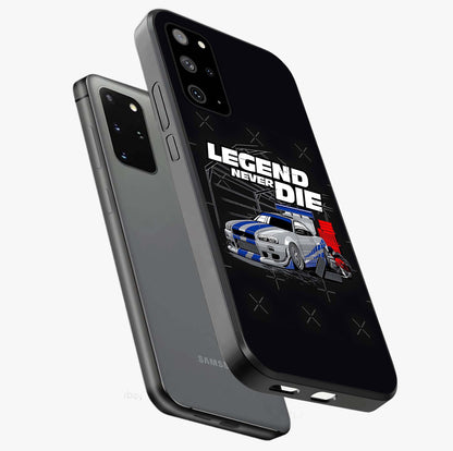 Midnight Racing Legacy Glass Case displayed in angled mockup highlighting dynamic automotive design with bold midnight aesthetic.