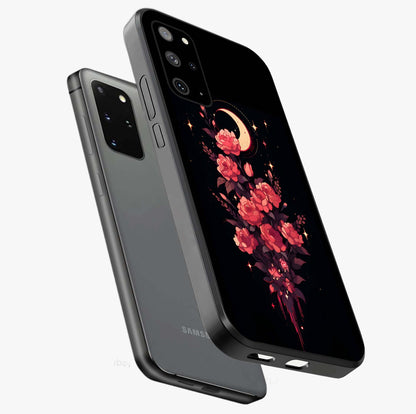 Moonlit Floral Elegance Glass Case displayed in angled mockup highlighting graceful flower design with soft moonlight aesthetic.