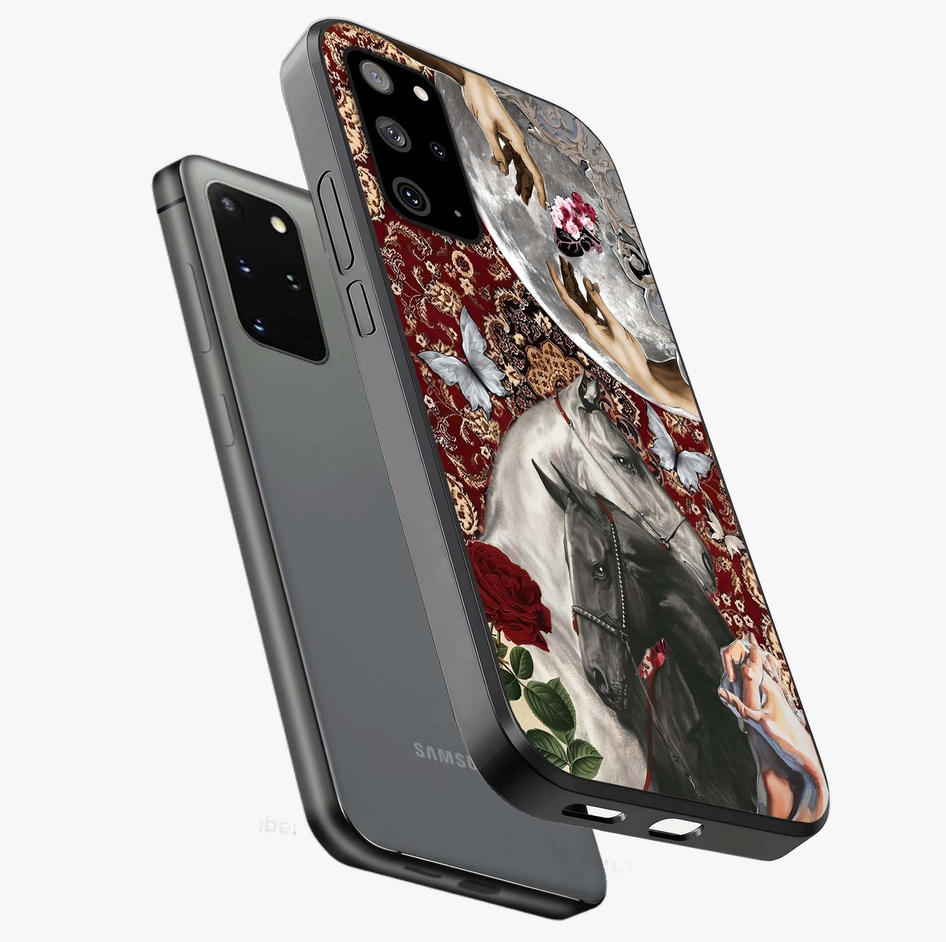 Moonlit Royal Stallion Glass Case displayed in angled mockup highlighting powerful stallion illustration with royal night aesthetic.