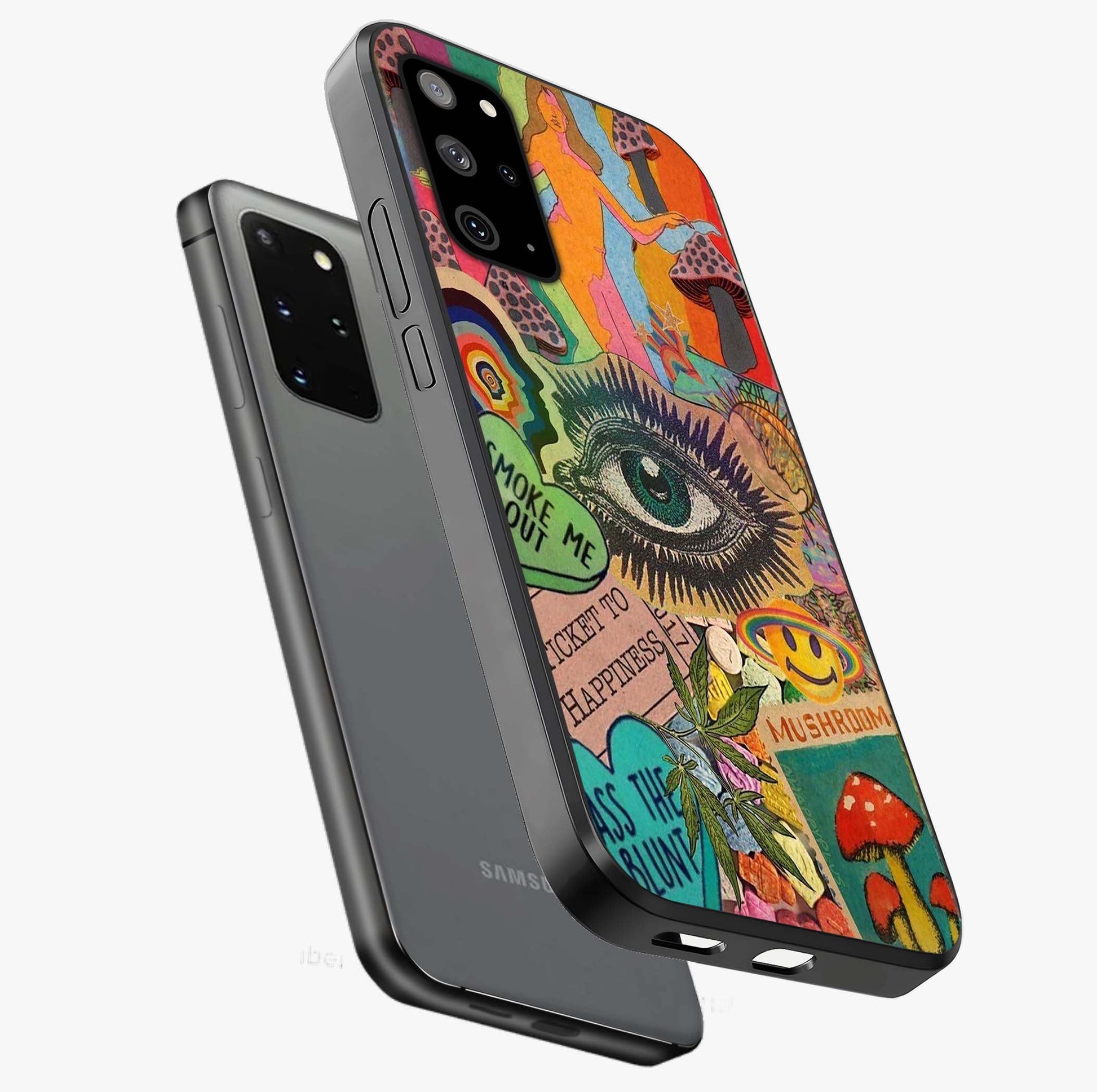 Mystic Eye Wonderland Glass Case displayed in angled mockup highlighting magical eye illustration with dreamy aesthetic.