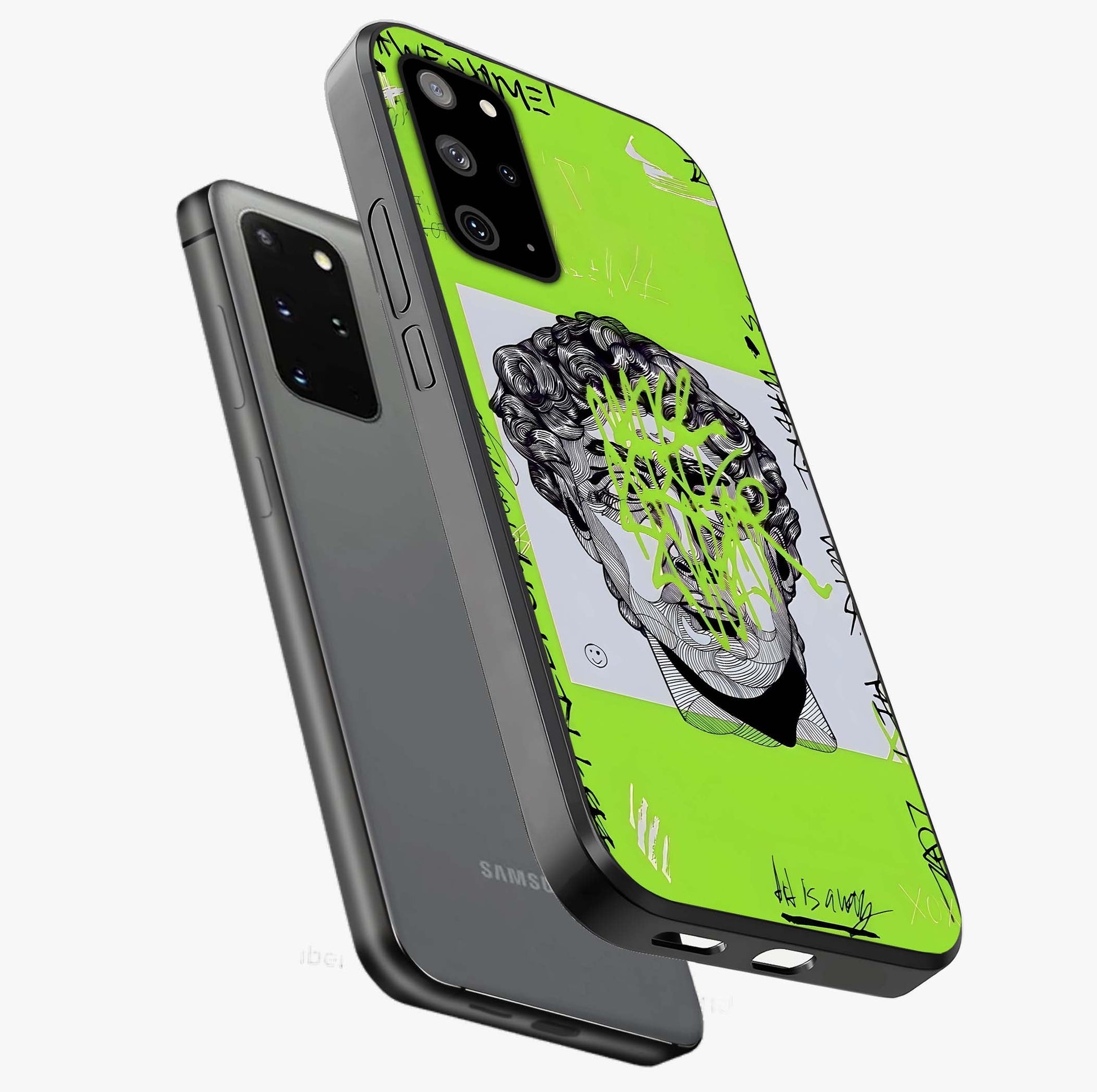 Neo Graffiti Rebellion Glass Case displayed in angled mockup highlighting urban street art design with rebellious aesthetic.