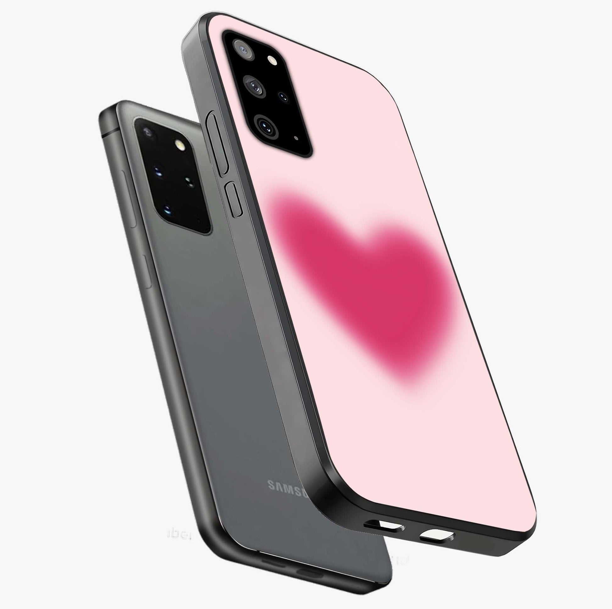 Pink Aura Heart Glass Case displayed in angled mockup highlighting vibrant pink heart design with dreamy aura aesthetic.