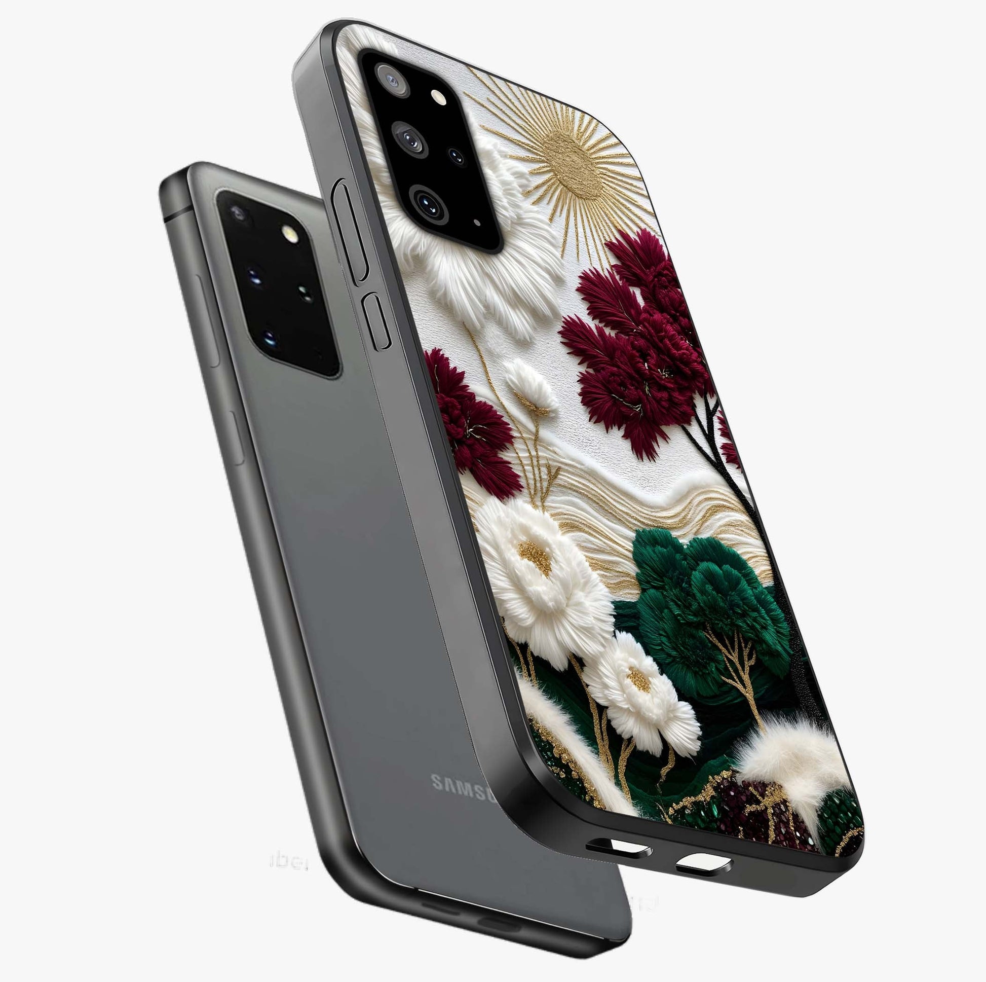 Radiant Bloom Elegance Glass Case displayed in angled mockup highlighting graceful floral design with radiant aesthetic style.
