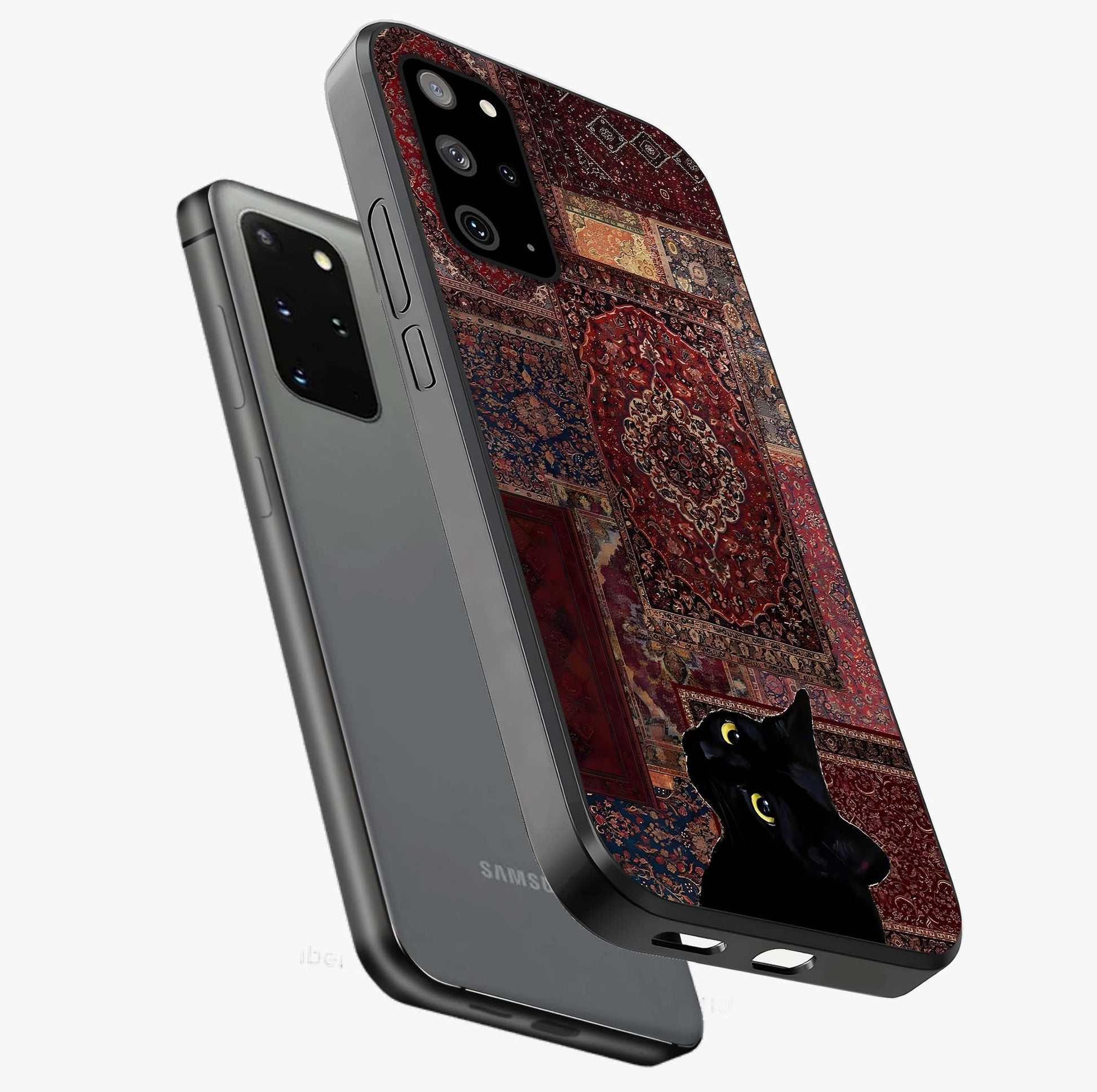 Regal Magic Cat Apple Glass Case displayed in angled mockup highlighting whimsical feline design with fantasy aesthetic.
