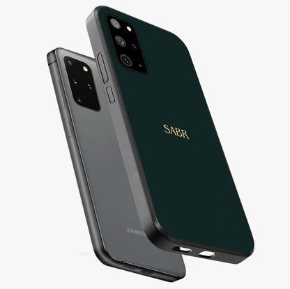 Sabr Minimal Patience Glass Case displayed in angled mockup highlighting simple inspirational design with clean aesthetic style.