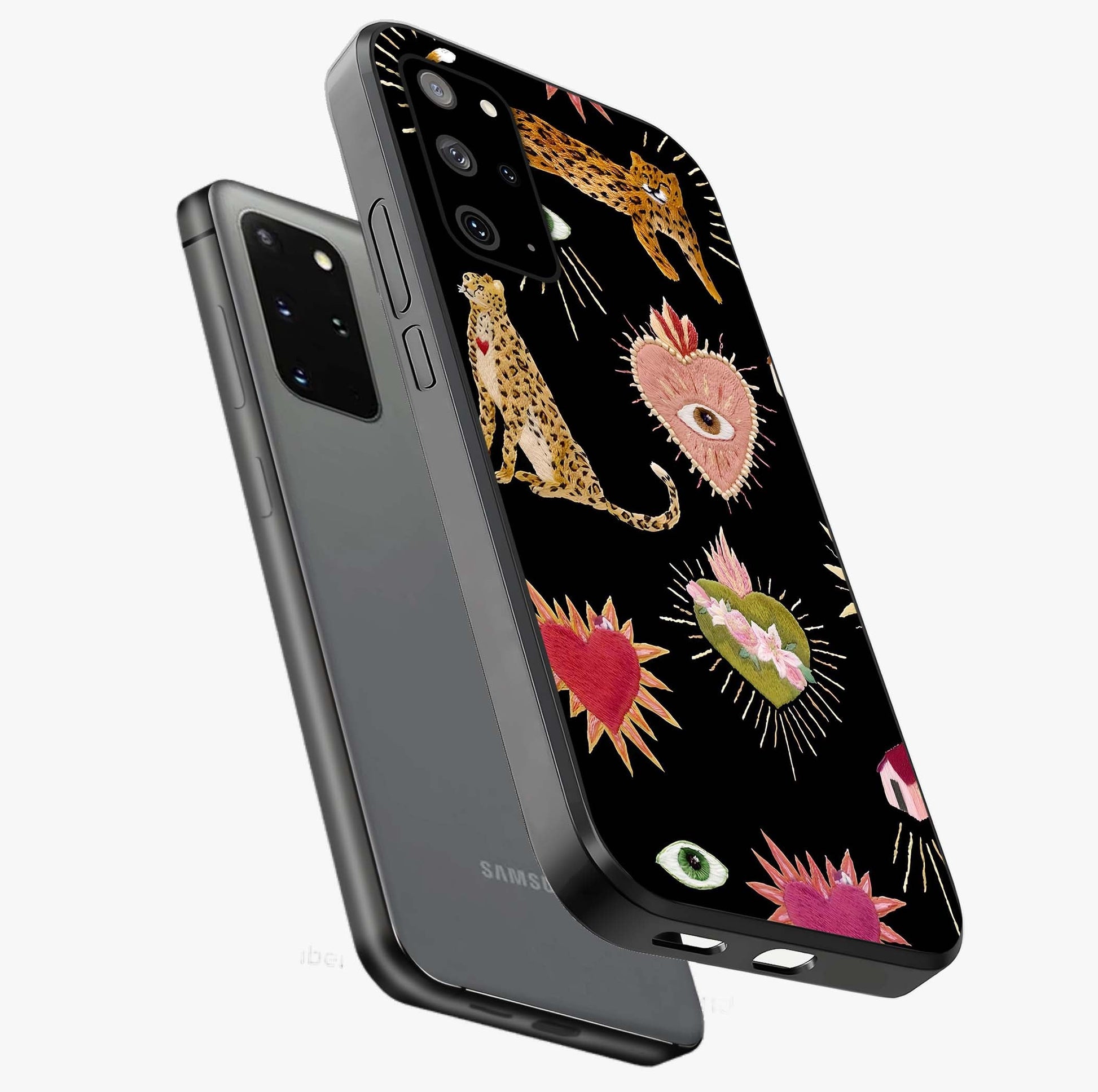 Sacred Jungle Heart Glass Case displayed in angled mockup highlighting lush tropical design with natural aesthetic style.