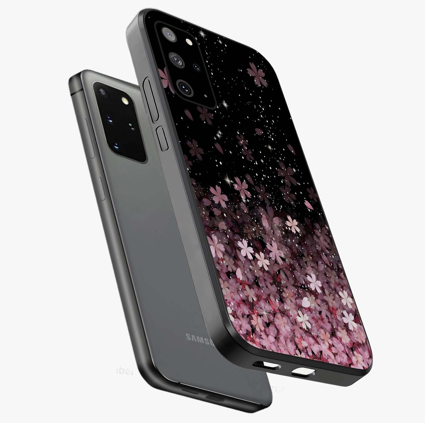 Small Starry Flowers Glass Case displayed in angled mockup highlighting tiny flower pattern with celestial aesthetic style.
