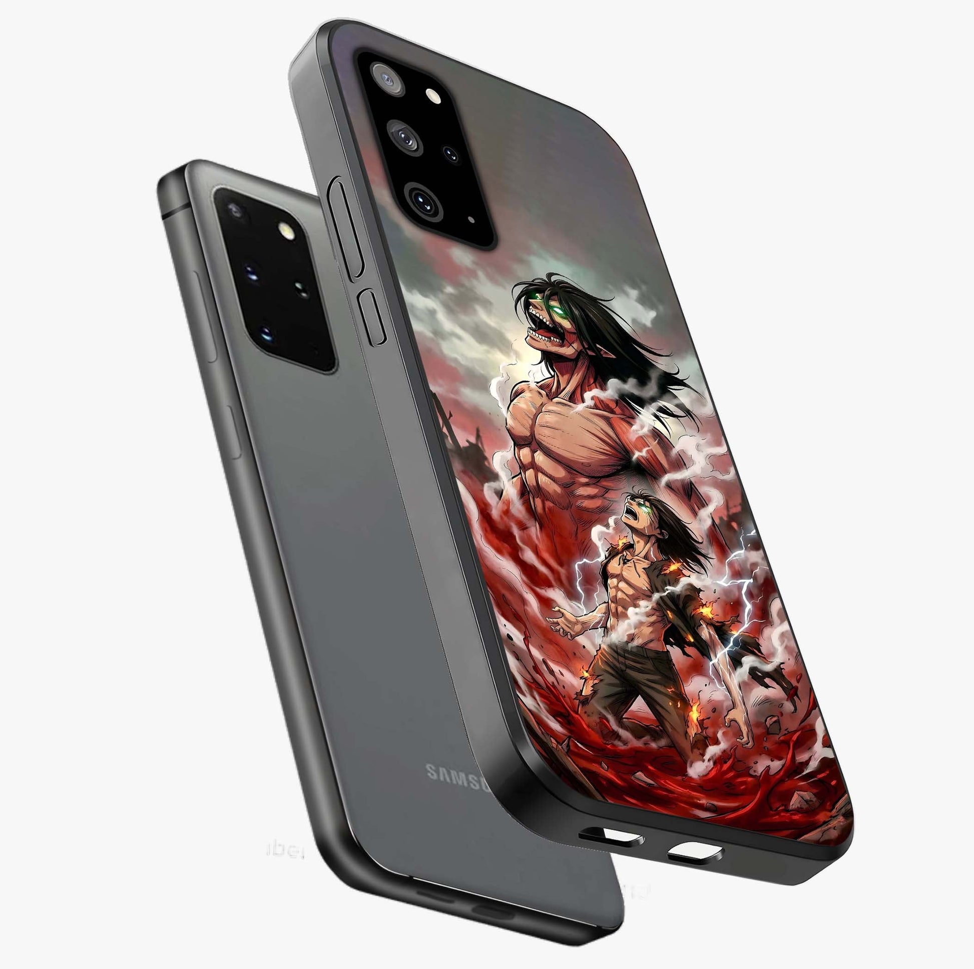 Titan Awakening Fury Glass Case displayed in angled mockup highlighting dramatic giant warrior design with bold anime aesthetic.