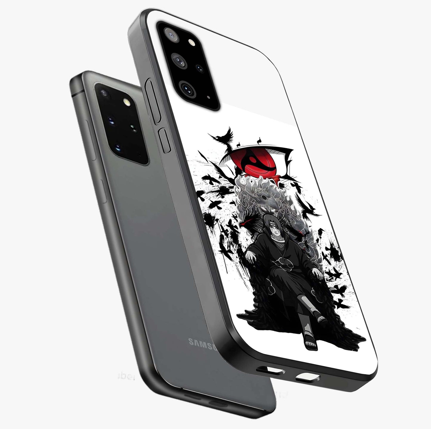 Uchiha Shadow Throne Glass Case displayed in angled mockup highlighting glowing aquatic design with celestial aesthetic.