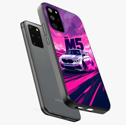 Velocity Drift Pulse Glass Case displayed in angled mockup highlighting dynamic drift design with sporty automotive aesthetic.