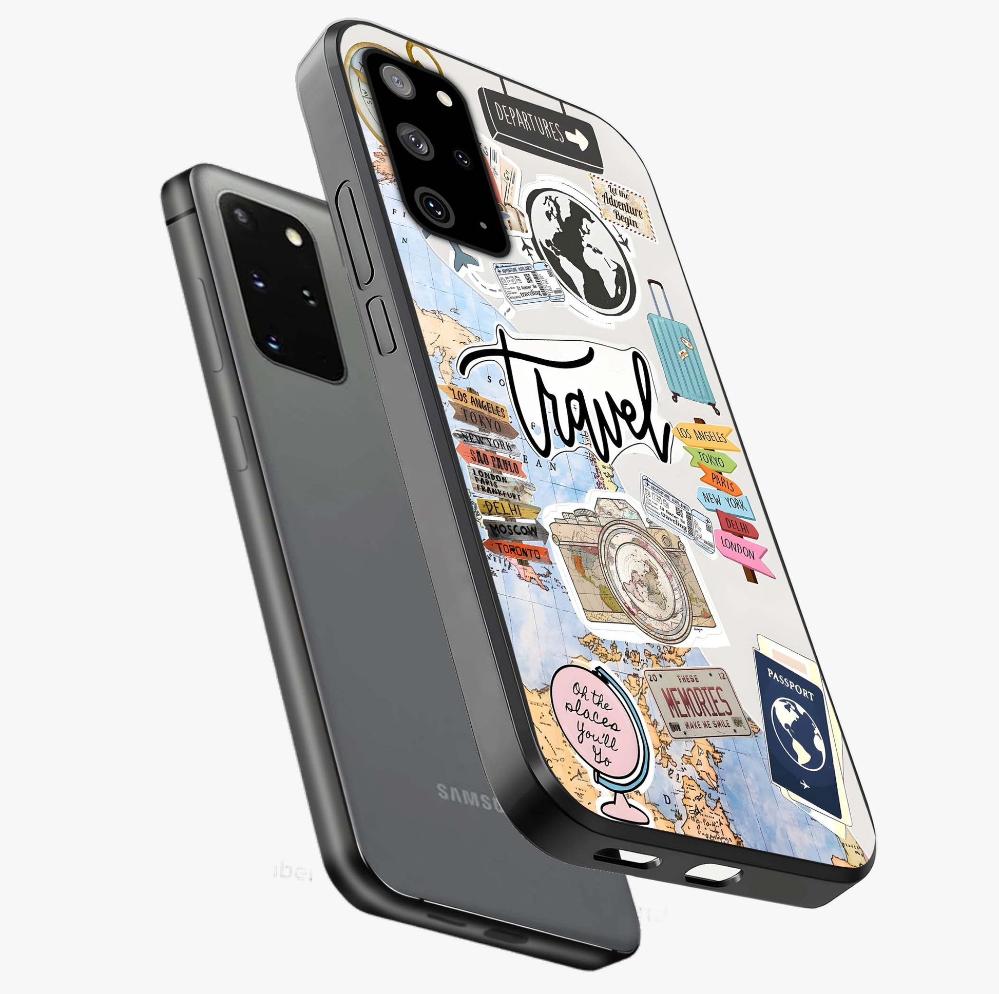 Wanderlust Journal Glass Case displayed in angled mockup highlighting adventure themed design with aesthetic travel vibe.
