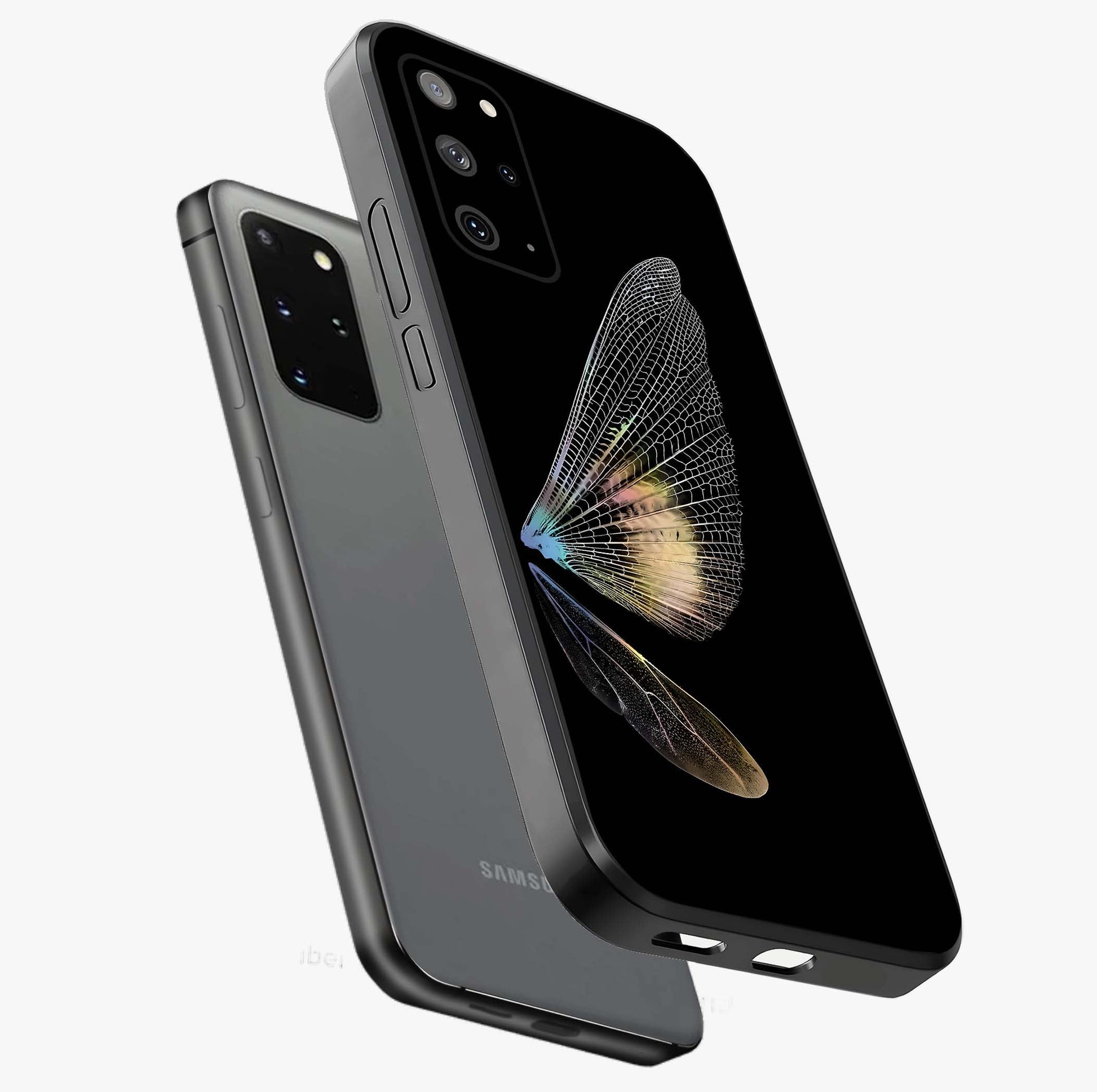 Whispers Of Wings Glass Case displayed in angled mockup highlighting soft feather design with celestial aesthetic style.