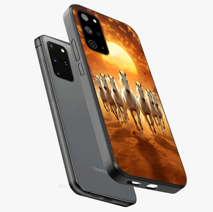 Wild Sunset Majesty Glass Case displayed in angled mockup highlighting vibrant sunset sky design with scenic aesthetic.