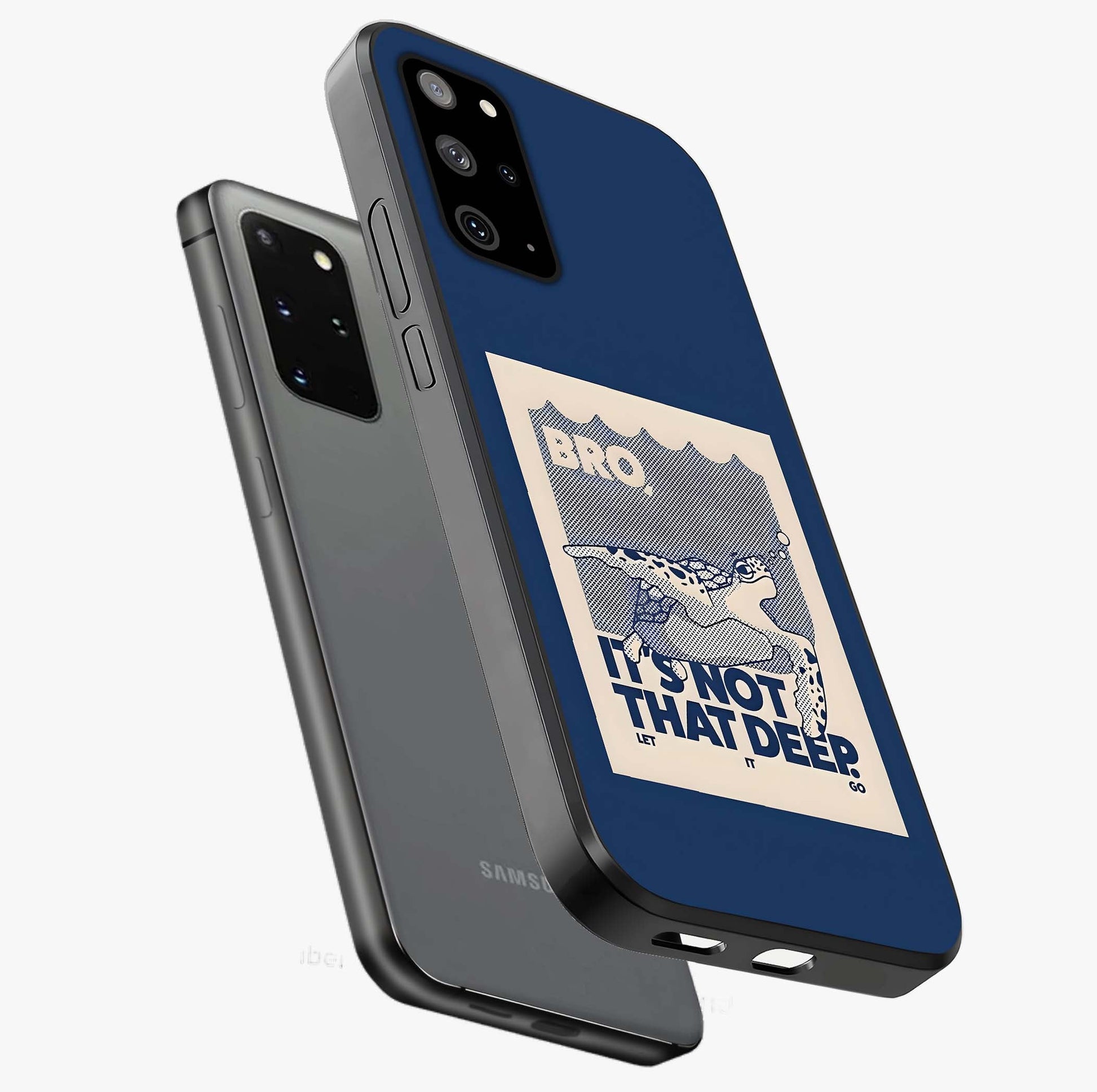 Worry Less Swim Glass Case displayed in angled mockup highlighting fun typography design with relaxed aesthetic style.