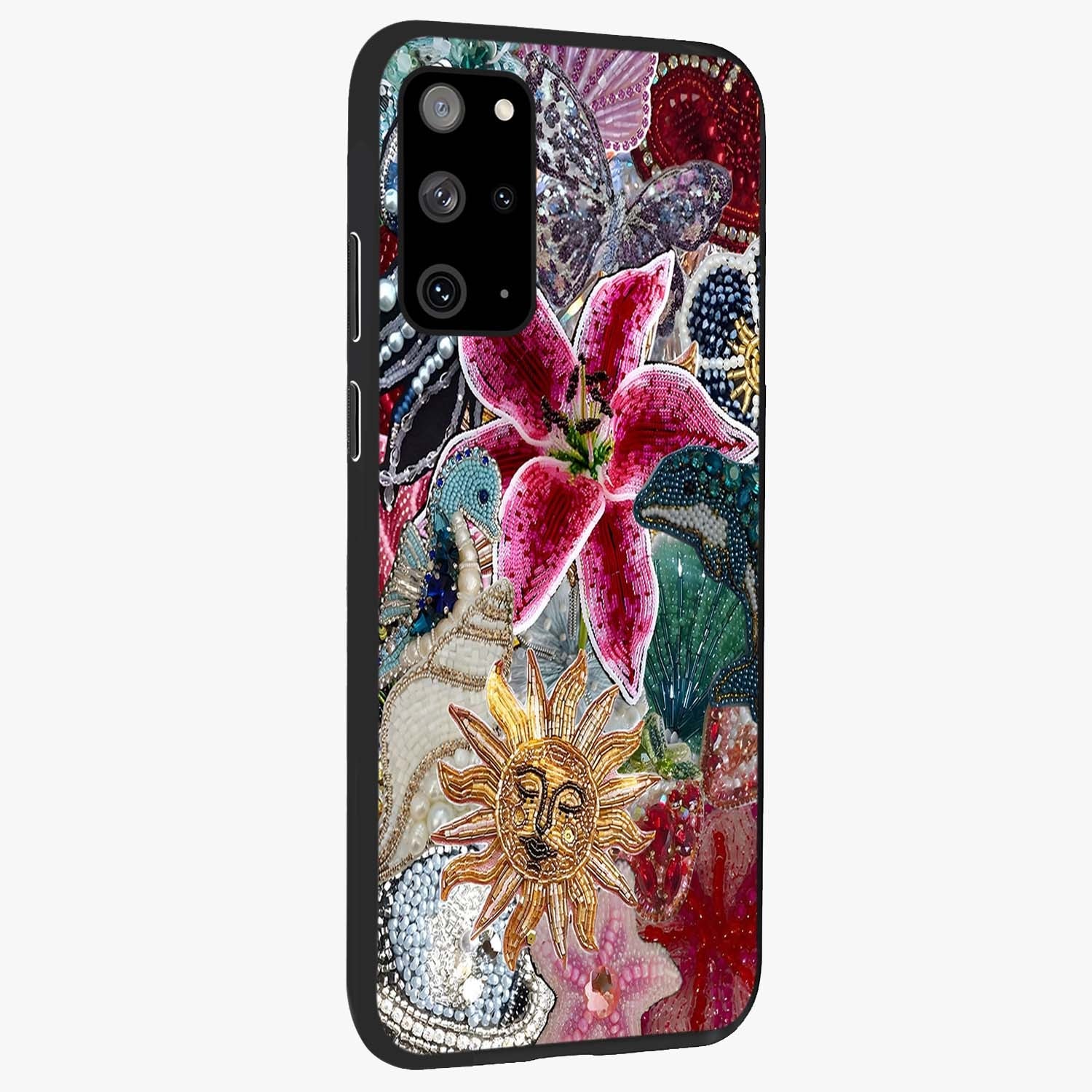 Beaded Garden Fantasy Glass Case upright view showcasing whimsical garden aesthetic with artistic bead details.