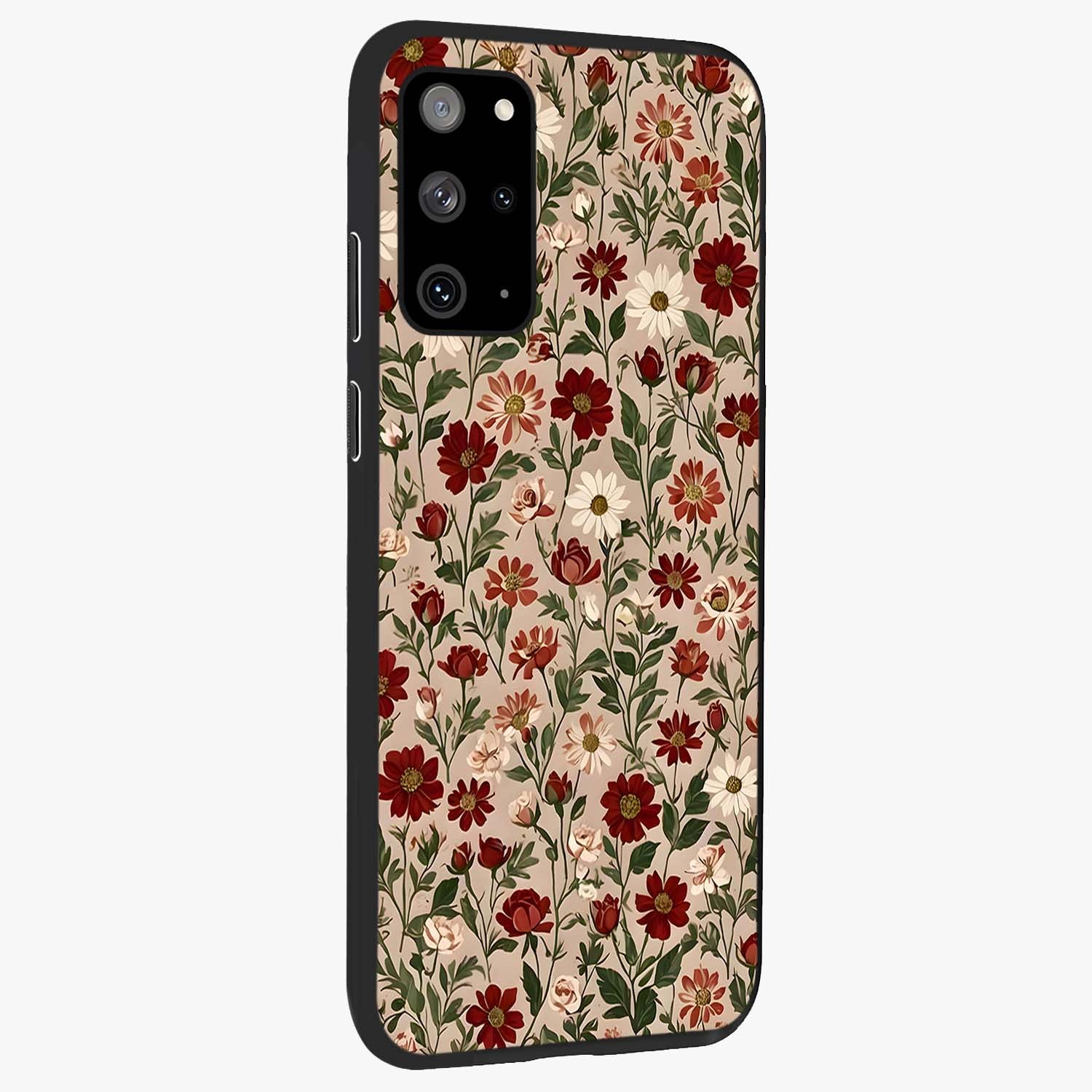 Biege Flower With Leaf Glass Case upright view showcasing delicate beige flower illustration with clean botanical style.