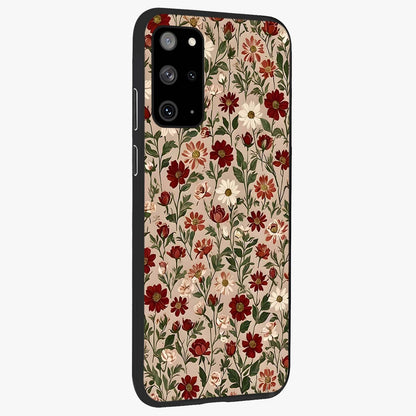 Biege Flower With Leaf Glass Case upright view showcasing delicate beige flower illustration with clean botanical style.