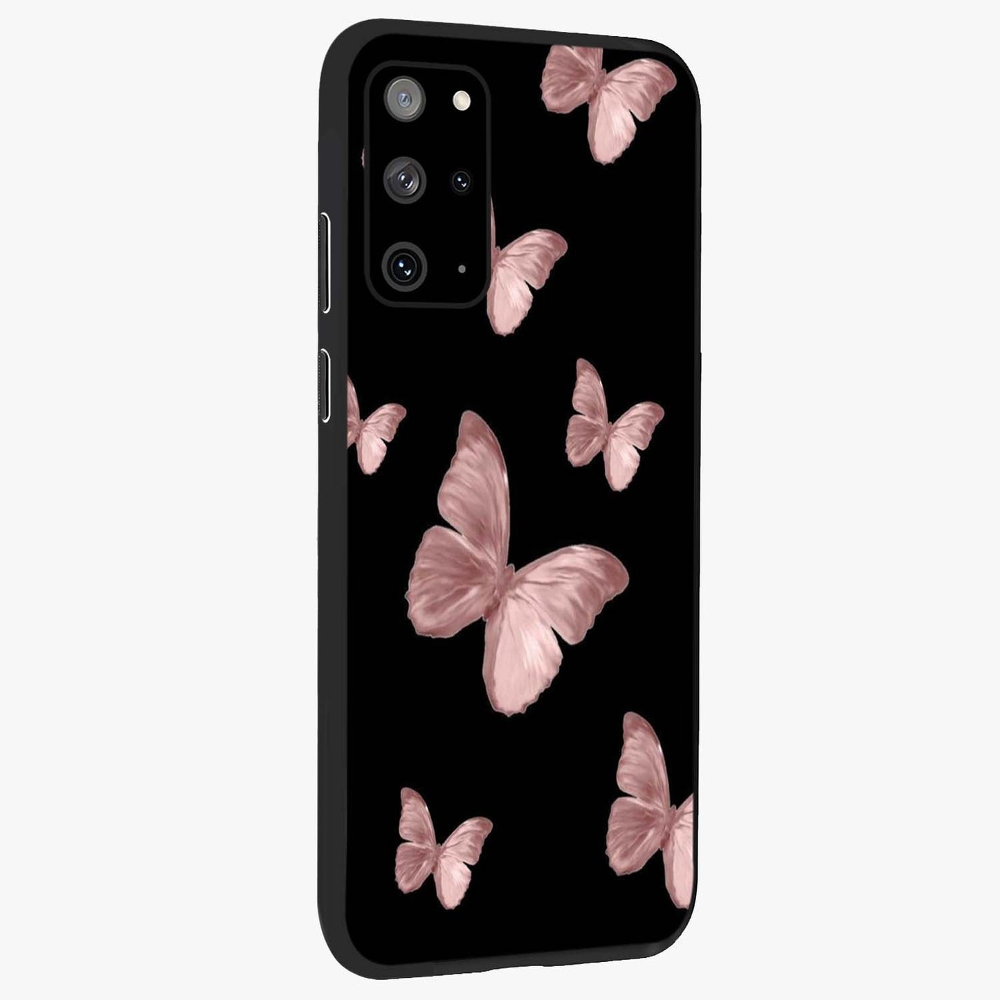 Butterfly Pattern Glass Case upright view showcasing graceful butterfly artwork with soft decorative theme.