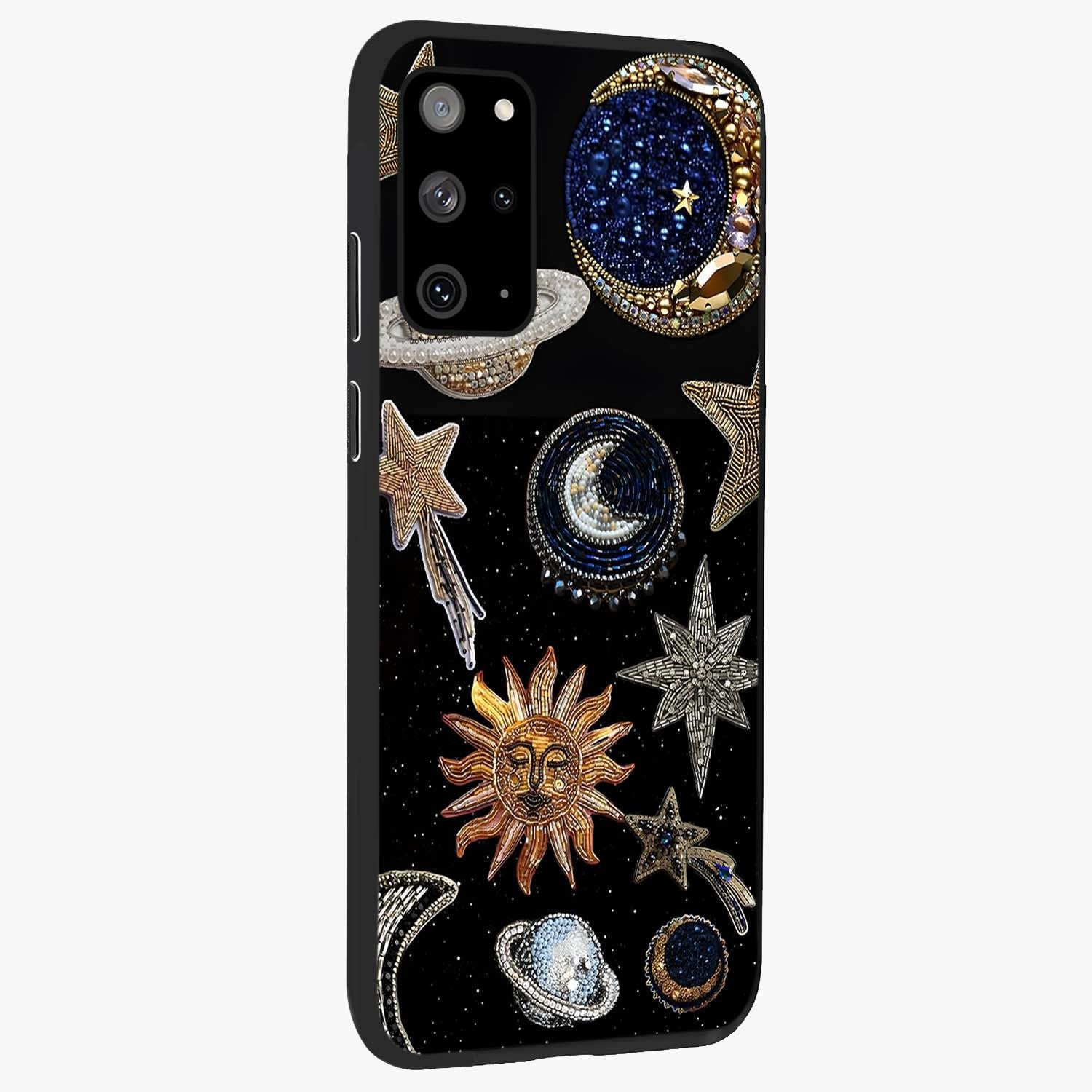 Celestial Gem Constellations Glass Case upright view showcasing cosmic constellation artwork with celestial aesthetic style.