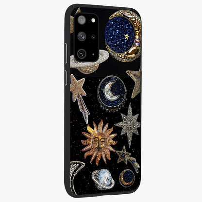 Celestial Gem Constellations Glass Case upright view showcasing cosmic constellation artwork with celestial aesthetic style.