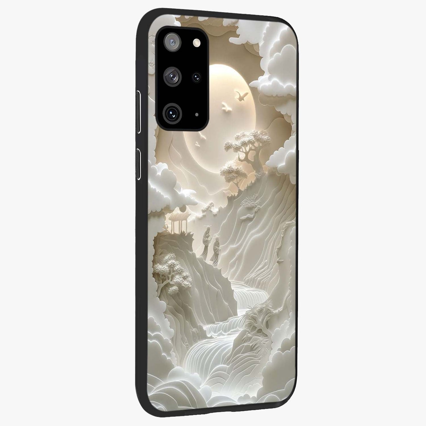 Celestial Origami Glass Case upright view showcasing creative origami artwork with modern celestial style.