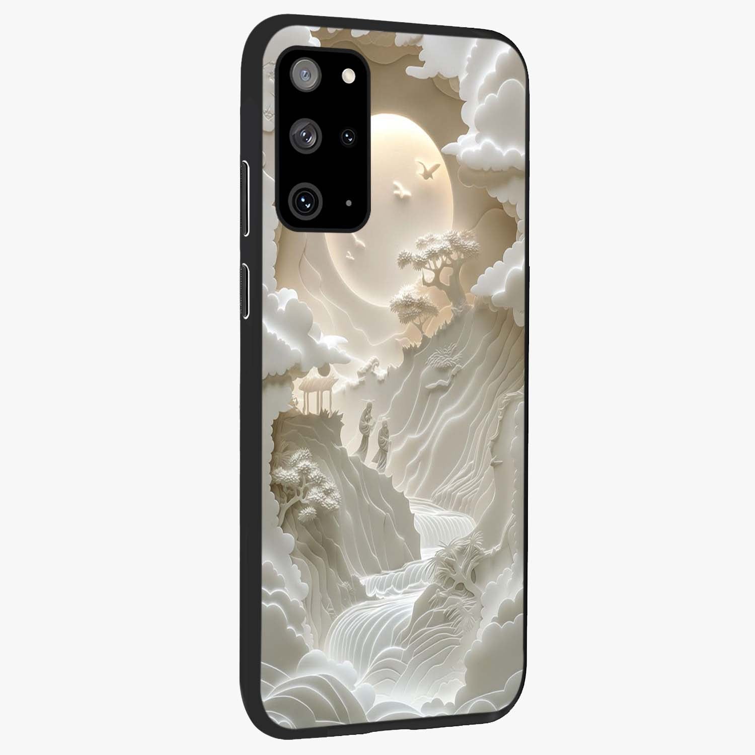 Celestial Origami Glass Case upright view showcasing creative origami artwork with modern celestial style.